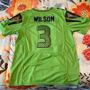 RUSSELL WILSON SEATTLE SEAHAWKS ACTION GREEN JERSEY SIZE LARGE